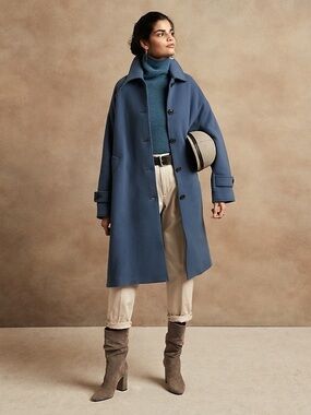 BANANA REPUBLIC Italian Melton Cocoon Blue Wool Single-Breasted Coat